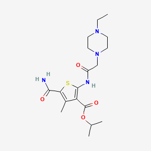 molecular formula C18H28N4O4S B4279703 PROPAN-2-YL 5-CARBAMOYL-2-[2-(4-ETHYLPIPERAZIN-1-YL)ACETAMIDO]-4-METHYLTHIOPHENE-3-CARBOXYLATE 