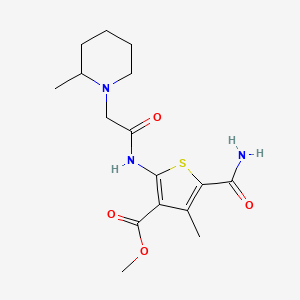 molecular formula C16H23N3O4S B4279790 Methyl 5-carbamoyl-4-methyl-2-{[(2-methylpiperidin-1-yl)acetyl]amino}thiophene-3-carboxylate 