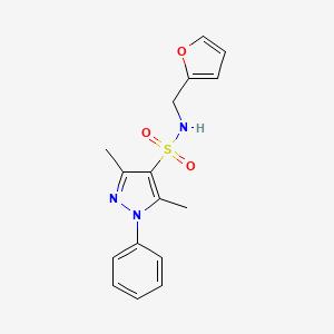 molecular formula C16H17N3O3S B4279972 N-[(FURAN-2-YL)METHYL]-3,5-DIMETHYL-1-PHENYL-1H-PYRAZOLE-4-SULFONAMIDE 