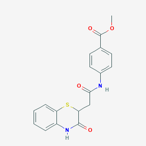 molecular formula C18H16N2O4S B428001 methyl 4-{[(3-oxo-3,4-dihydro-2H-1,4-benzothiazin-2-yl)acetyl]amino}benzoate CAS No. 304897-00-5