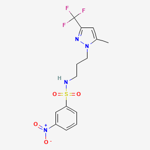 molecular formula C14H15F3N4O4S B4280328 N~1~-{3-[5-METHYL-3-(TRIFLUOROMETHYL)-1H-PYRAZOL-1-YL]PROPYL}-3-NITRO-1-BENZENESULFONAMIDE 