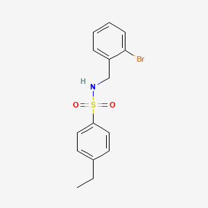 molecular formula C15H16BrNO2S B4280413 N-[(2-BROMOPHENYL)METHYL]-4-ETHYLBENZENE-1-SULFONAMIDE 