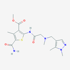 molecular formula C17H23N5O4S B4281024 METHYL 5-CARBAMOYL-2-(2-{[(1,5-DIMETHYL-1H-PYRAZOL-4-YL)METHYL](METHYL)AMINO}ACETAMIDO)-4-METHYLTHIOPHENE-3-CARBOXYLATE 