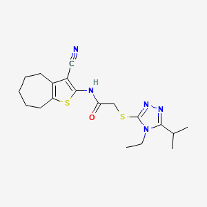 molecular formula C19H25N5OS2 B4281133 N-(3-CYANO-5,6,7,8-TETRAHYDRO-4H-CYCLOHEPTA[B]THIOPHEN-2-YL)-2-[(4-ETHYL-5-ISOPROPYL-4H-1,2,4-TRIAZOL-3-YL)SULFANYL]ACETAMIDE 