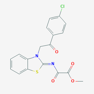 molecular formula C18H13ClN2O4S B428120 methyl [(3-[2-(4-chlorophenyl)-2-oxoethyl]-1,3-benzothiazol-2(3H)-ylidene)amino](oxo)acetate 