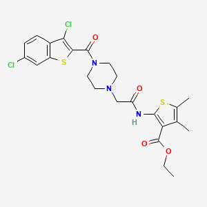 molecular formula C24H25Cl2N3O4S2 B4281208 ethyl 2-[({4-[(3,6-dichloro-1-benzothiophen-2-yl)carbonyl]piperazin-1-yl}acetyl)amino]-4,5-dimethylthiophene-3-carboxylate CAS No. 883548-11-6