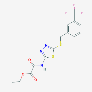 molecular formula C14H12F3N3O3S2 B428125 Ethyl oxo[(5-{[3-(trifluoromethyl)benzyl]sulfanyl}-1,3,4-thiadiazol-2-yl)amino]acetate 