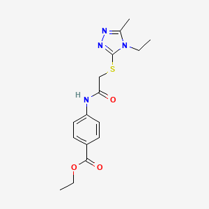 molecular formula C16H20N4O3S B4281423 ETHYL 4-({2-[(4-ETHYL-5-METHYL-4H-1,2,4-TRIAZOL-3-YL)SULFANYL]ACETYL}AMINO)BENZOATE 