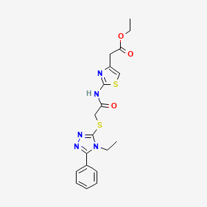 molecular formula C19H21N5O3S2 B4281445 ETHYL 2-[2-({2-[(4-ETHYL-5-PHENYL-4H-1,2,4-TRIAZOL-3-YL)SULFANYL]ACETYL}AMINO)-1,3-THIAZOL-4-YL]ACETATE 