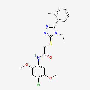 molecular formula C21H23ClN4O3S B4281476 N-(4-chloro-2,5-dimethoxyphenyl)-2-{[4-ethyl-5-(2-methylphenyl)-4H-1,2,4-triazol-3-yl]sulfanyl}acetamide 