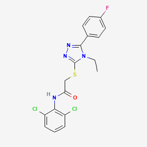 molecular formula C18H15Cl2FN4OS B4281529 N-(2,6-dichlorophenyl)-2-{[4-ethyl-5-(4-fluorophenyl)-4H-1,2,4-triazol-3-yl]sulfanyl}acetamide 