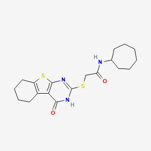 molecular formula C19H25N3O2S2 B4281565 N-cycloheptyl-2-[(4-oxo-3,4,5,6,7,8-hexahydro[1]benzothieno[2,3-d]pyrimidin-2-yl)sulfanyl]acetamide 