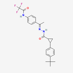 molecular formula C24H26F3N3O2 B4281652 N-{4-[(1E)-1-(2-{[2-(4-tert-butylphenyl)cyclopropyl]carbonyl}hydrazinylidene)ethyl]phenyl}-2,2,2-trifluoroacetamide 