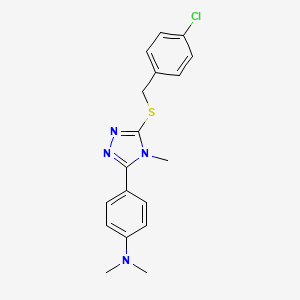 molecular formula C18H19ClN4S B4281672 N-(4-{5-[(4-CHLOROBENZYL)SULFANYL]-4-METHYL-4H-1,2,4-TRIAZOL-3-YL}PHENYL)-N,N-DIMETHYLAMINE 