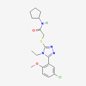 molecular formula C18H23ClN4O2S B4282115 2-{[5-(5-chloro-2-methoxyphenyl)-4-ethyl-4H-1,2,4-triazol-3-yl]sulfanyl}-N-cyclopentylacetamide 