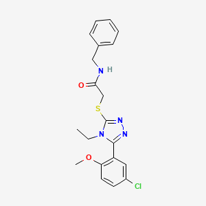 molecular formula C20H21ClN4O2S B4282130 N-benzyl-2-{[5-(5-chloro-2-methoxyphenyl)-4-ethyl-4H-1,2,4-triazol-3-yl]sulfanyl}acetamide 