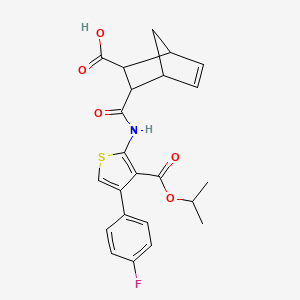 molecular formula C23H22FNO5S B4282893 3-({4-(4-Fluorophenyl)-3-[(propan-2-yloxy)carbonyl]thiophen-2-yl}carbamoyl)bicyclo[2.2.1]hept-5-ene-2-carboxylic acid 
