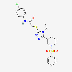 molecular formula C23H26ClN5O3S2 B4283148 N-(4-chlorophenyl)-2-({4-ethyl-5-[1-(phenylsulfonyl)piperidin-3-yl]-4H-1,2,4-triazol-3-yl}sulfanyl)acetamide 