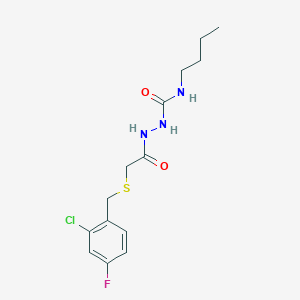 molecular formula C14H19ClFN3O2S B4283507 N-butyl-2-{[(2-chloro-4-fluorobenzyl)thio]acetyl}hydrazinecarboxamide 