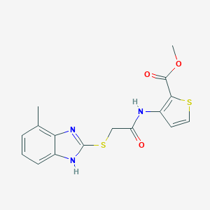 molecular formula C16H15N3O3S2 B428399 methyl 3-({[(7-methyl-1H-benzimidazol-2-yl)sulfanyl]acetyl}amino)-2-thiophenecarboxylate 