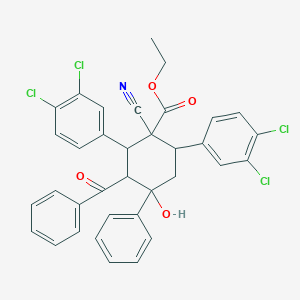 molecular formula C35H27Cl4NO4 B428450 Ethyl 3-benzoyl-1-cyano-2,6-bis(3,4-dichlorophenyl)-4-hydroxy-4-phenylcyclohexanecarboxylate 