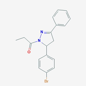 molecular formula C18H17BrN2O B428524 5-(4-bromophenyl)-3-phenyl-1-propionyl-4,5-dihydro-1H-pyrazole 