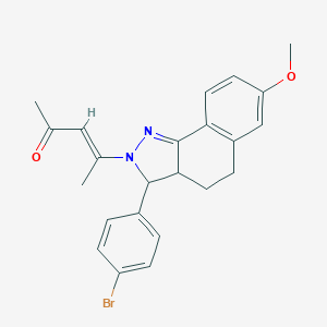 molecular formula C23H23BrN2O2 B428545 4-[3-(4-bromophenyl)-7-methoxy-3,3a,4,5-tetrahydro-2H-benzo[g]indazol-2-yl]-3-penten-2-one 