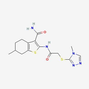 molecular formula C15H19N5O2S2 B4286129 6-METHYL-2-({2-[(4-METHYL-4H-1,2,4-TRIAZOL-3-YL)SULFANYL]ACETYL}AMINO)-4,5,6,7-TETRAHYDRO-1-BENZOTHIOPHENE-3-CARBOXAMIDE 