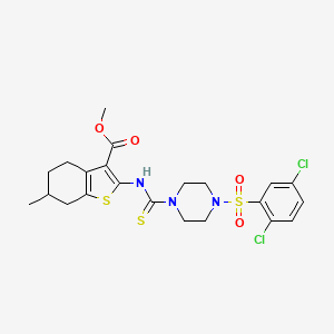 molecular formula C22H25Cl2N3O4S3 B4286413 Methyl 2-[({4-[(2,5-dichlorophenyl)sulfonyl]piperazin-1-yl}carbonothioyl)amino]-6-methyl-4,5,6,7-tetrahydro-1-benzothiophene-3-carboxylate 
