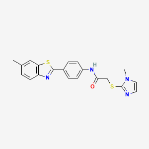 molecular formula C20H18N4OS2 B4286507 N-[4-(6-METHYL-13-BENZOTHIAZOL-2-YL)PHENYL]-2-[(1-METHYL-1H-IMIDAZOL-2-YL)SULFANYL]ACETAMIDE 