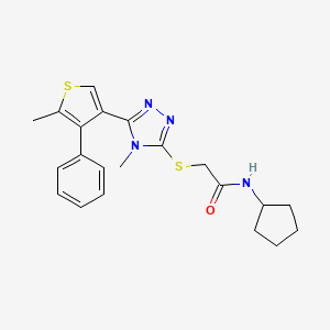 molecular formula C21H24N4OS2 B4287242 N-CYCLOPENTYL-2-{[4-METHYL-5-(5-METHYL-4-PHENYL-3-THIENYL)-4H-1,2,4-TRIAZOL-3-YL]SULFANYL}ACETAMIDE 