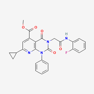 molecular formula C26H21FN4O5 B4287684 METHYL 7-CYCLOPROPYL-3-{[(2-FLUOROPHENYL)CARBAMOYL]METHYL}-2,4-DIOXO-1-PHENYL-1H,2H,3H,4H-PYRIDO[2,3-D]PYRIMIDINE-5-CARBOXYLATE 