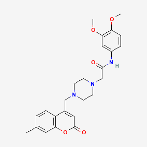 molecular formula C25H29N3O5 B4287713 N-(3,4-dimethoxyphenyl)-2-{4-[(7-methyl-2-oxo-2H-chromen-4-yl)methyl]piperazin-1-yl}acetamide 