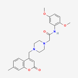 molecular formula C25H29N3O5 B4287719 N-(2,5-dimethoxyphenyl)-2-{4-[(7-methyl-2-oxo-2H-chromen-4-yl)methyl]piperazin-1-yl}acetamide 