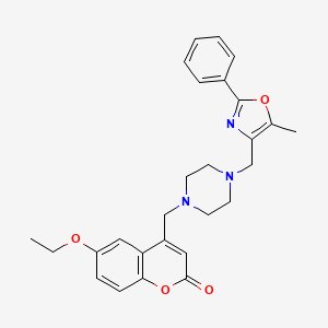 molecular formula C27H29N3O4 B4287738 6-ethoxy-4-({4-[(5-methyl-2-phenyl-1,3-oxazol-4-yl)methyl]piperazin-1-yl}methyl)-2H-chromen-2-one 