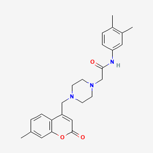 molecular formula C25H29N3O3 B4287750 N-(3,4-dimethylphenyl)-2-{4-[(7-methyl-2-oxo-2H-chromen-4-yl)methyl]piperazin-1-yl}acetamide 