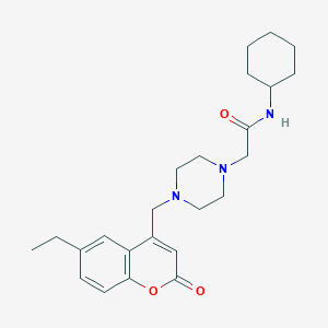 molecular formula C24H33N3O3 B4287827 N-cyclohexyl-2-{4-[(6-ethyl-2-oxo-2H-chromen-4-yl)methyl]piperazin-1-yl}acetamide 