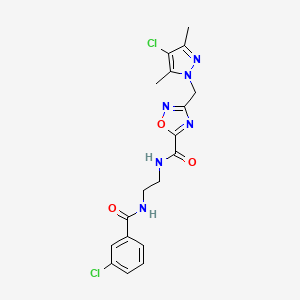 molecular formula C18H18Cl2N6O3 B4288044 N~5~-{2-[(3-CHLOROBENZOYL)AMINO]ETHYL}-3-[(4-CHLORO-3,5-DIMETHYL-1H-PYRAZOL-1-YL)METHYL]-1,2,4-OXADIAZOLE-5-CARBOXAMIDE 