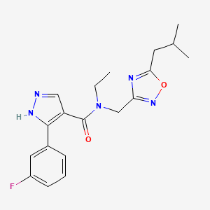molecular formula C19H22FN5O2 B4288345 N-ethyl-5-(3-fluorophenyl)-N-[[5-(2-methylpropyl)-1,2,4-oxadiazol-3-yl]methyl]-1H-pyrazole-4-carboxamide 