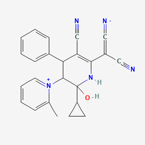 molecular formula C24H21N5O B4288762 DICYANO({5'-CYANO-2'-CYCLOPROPYL-2'-HYDROXY-2-METHYL-4'-PHENYL-1'2'3'4'-TETRAHYDRO-1LAMBDA5-[13'-BIPYRIDIN]-1-YLIUM-6'-YL})METHANIDE 