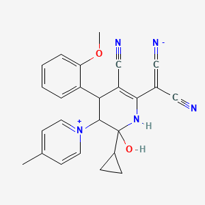 molecular formula C25H23N5O2 B4288768 Dicyano[5'-cyano-2'-cyclopropyl-2'-hydroxy-4'-(2-methoxyphenyl)-4-methyl-1'2'3'4'-tetrahydro-1lambda5-[13'-bipyridin]-1-ylium-6'-YL]methanide 
