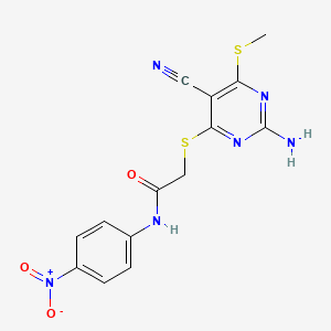 molecular formula C14H12N6O3S2 B4288883 2-{[2-amino-5-cyano-6-(methylsulfanyl)pyrimidin-4-yl]sulfanyl}-N-(4-nitrophenyl)acetamide 