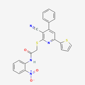 molecular formula C24H16N4O3S2 B4288918 2-{[3-cyano-4-phenyl-6-(thiophen-2-yl)pyridin-2-yl]sulfanyl}-N-(2-nitrophenyl)acetamide 