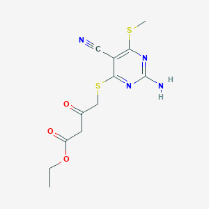 molecular formula C12H14N4O3S2 B4288947 Ethyl 4-{[2-amino-5-cyano-6-(methylsulfanyl)pyrimidin-4-yl]sulfanyl}-3-oxobutanoate CAS No. 5790-19-2