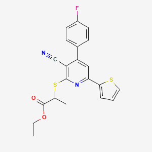 molecular formula C21H17FN2O2S2 B4288960 Ethyl 2-{[3-cyano-4-(4-fluorophenyl)-6-(thiophen-2-yl)pyridin-2-yl]sulfanyl}propanoate 