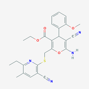 molecular formula C26H26N4O4S B4288982 ethyl 6-amino-5-cyano-2-{[(3-cyano-6-ethyl-5-methylpyridin-2-yl)sulfanyl]methyl}-4-(2-methoxyphenyl)-4H-pyran-3-carboxylate 