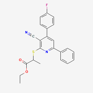 molecular formula C23H19FN2O2S B4289028 Ethyl 2-{[3-cyano-4-(4-fluorophenyl)-6-phenylpyridin-2-yl]sulfanyl}propanoate 