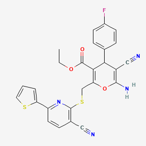 molecular formula C26H19FN4O3S2 B4289113 ethyl 6-amino-5-cyano-2-({[3-cyano-6-(thiophen-2-yl)pyridin-2-yl]sulfanyl}methyl)-4-(4-fluorophenyl)-4H-pyran-3-carboxylate 