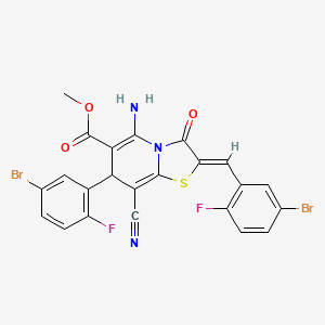 molecular formula C23H13Br2F2N3O3S B4289339 METHYL (2Z)-5-AMINO-7-(5-BROMO-2-FLUOROPHENYL)-2-[(5-BROMO-2-FLUOROPHENYL)METHYLIDENE]-8-CYANO-3-OXO-2H,3H,7H-[1,3]THIAZOLO[3,2-A]PYRIDINE-6-CARBOXYLATE 