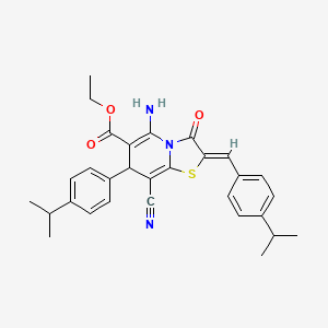 molecular formula C30H31N3O3S B4289404 ETHYL (2Z)-5-AMINO-8-CYANO-3-OXO-7-[4-(PROPAN-2-YL)PHENYL]-2-{[4-(PROPAN-2-YL)PHENYL]METHYLIDENE}-2H,3H,7H-[1,3]THIAZOLO[3,2-A]PYRIDINE-6-CARBOXYLATE 